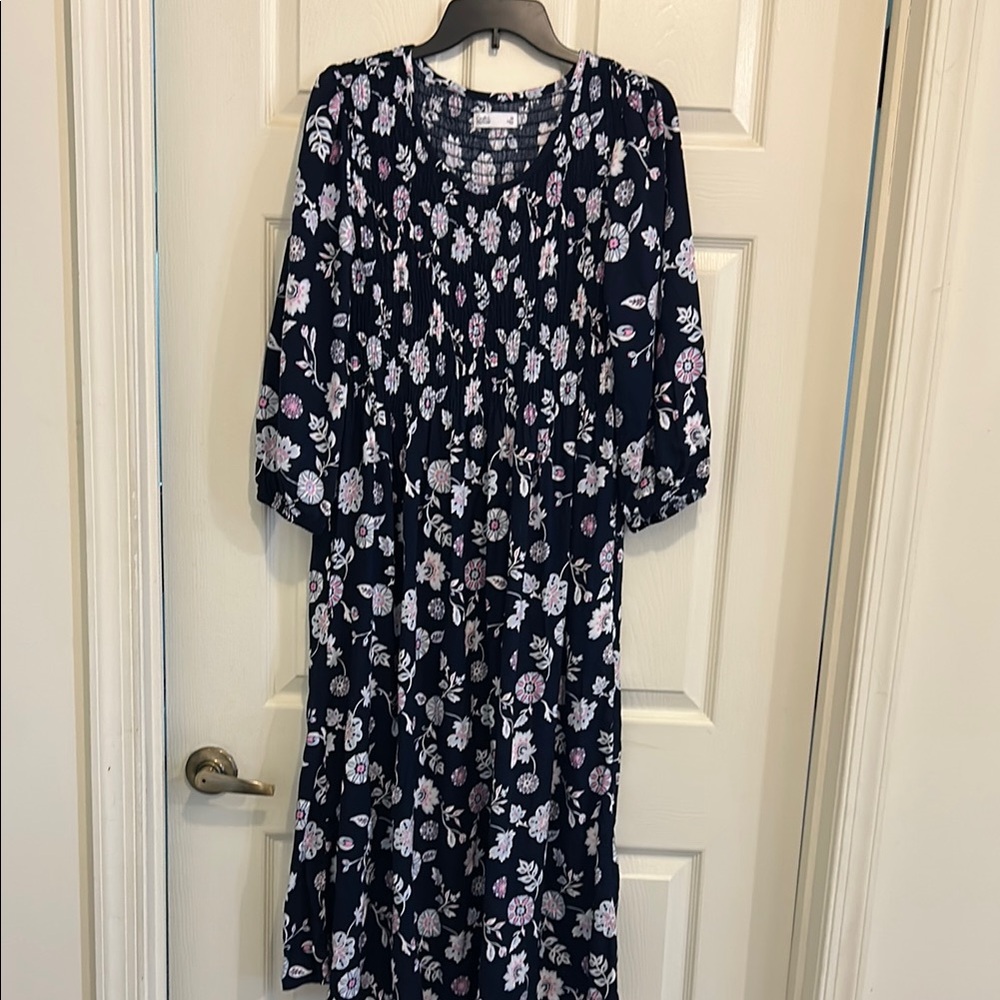 Croft and Barrow Navy Dress with Pink Floral Design